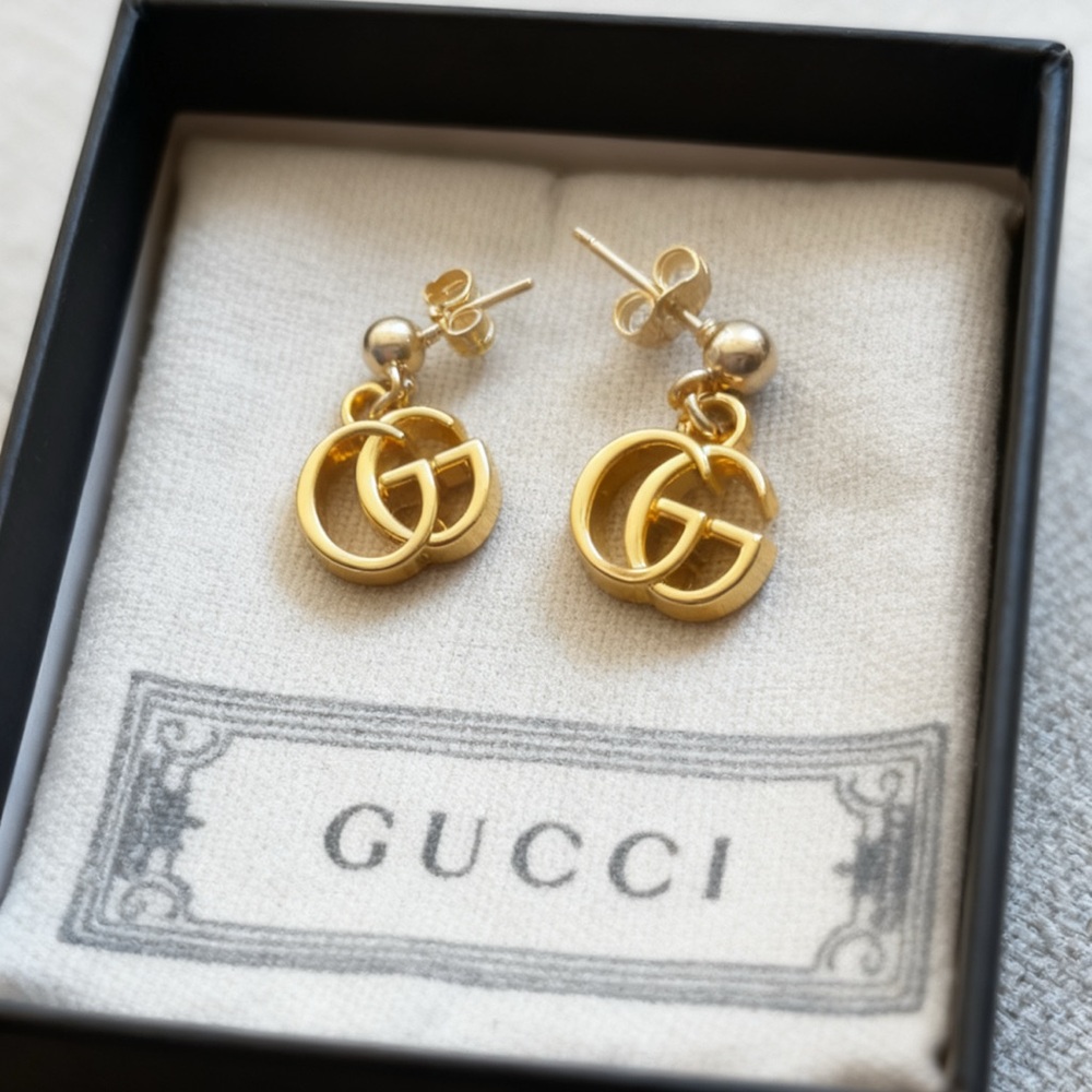 Gucci Gold Interlocking G Drop Stud Earrings